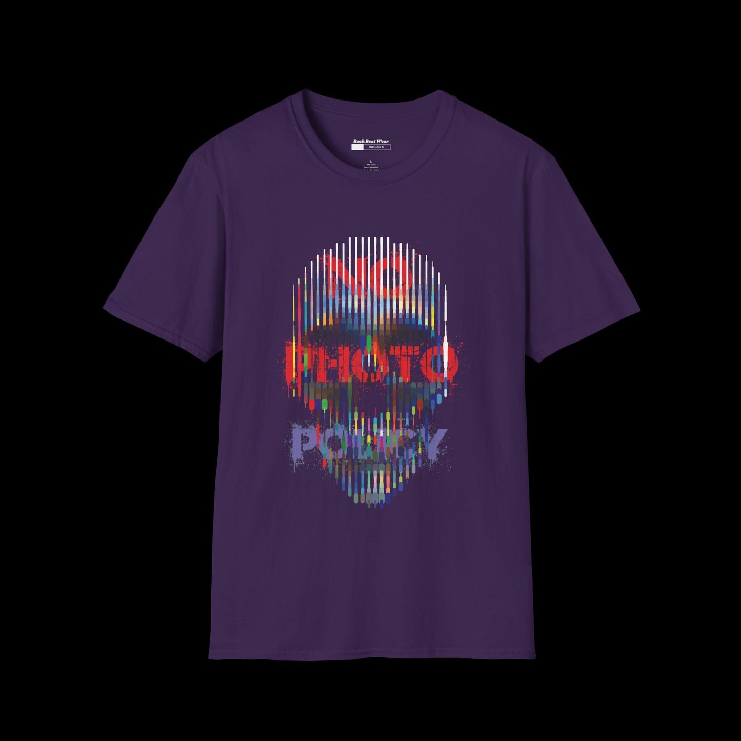 No Photo Policy: Glitch Skull Front Print BackBeat Wear T-Shirt