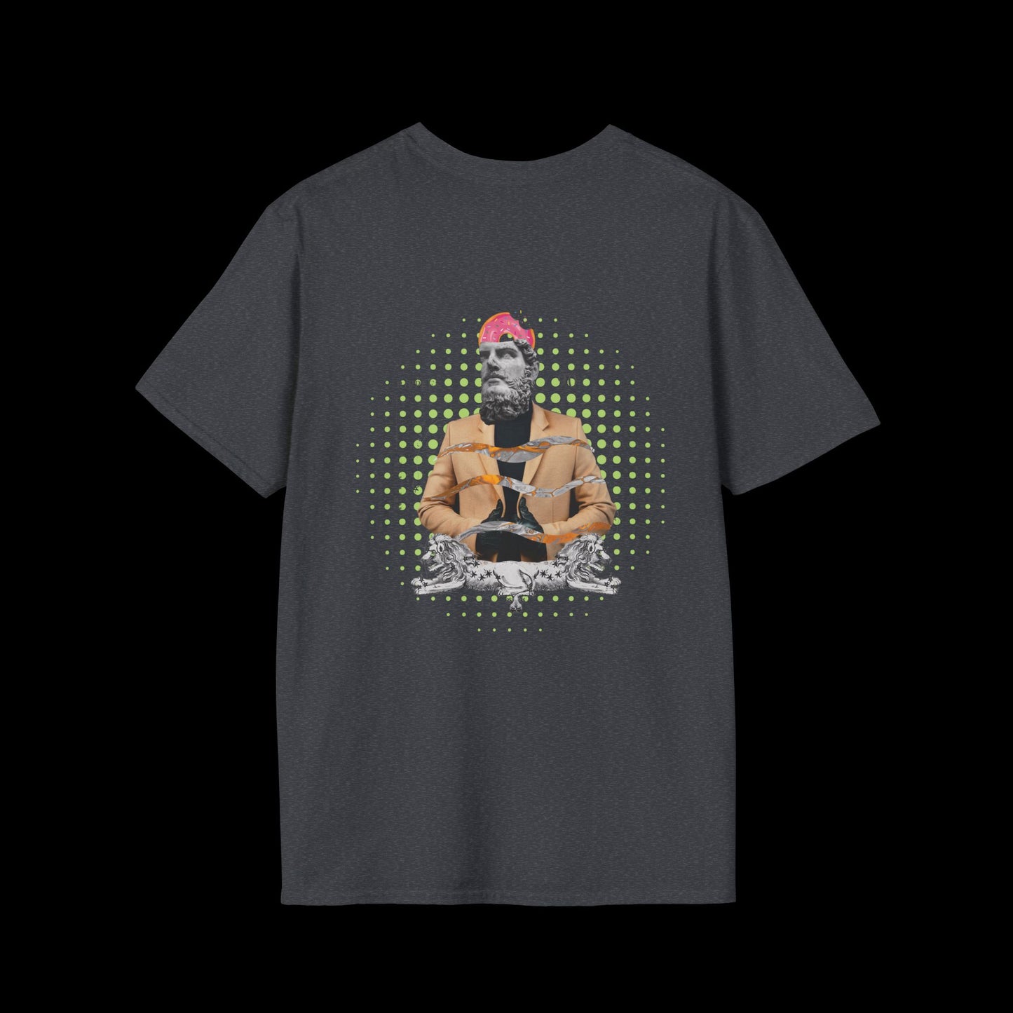 Doughnut Greek Head Collage Tee | Whimsical Urban Art
