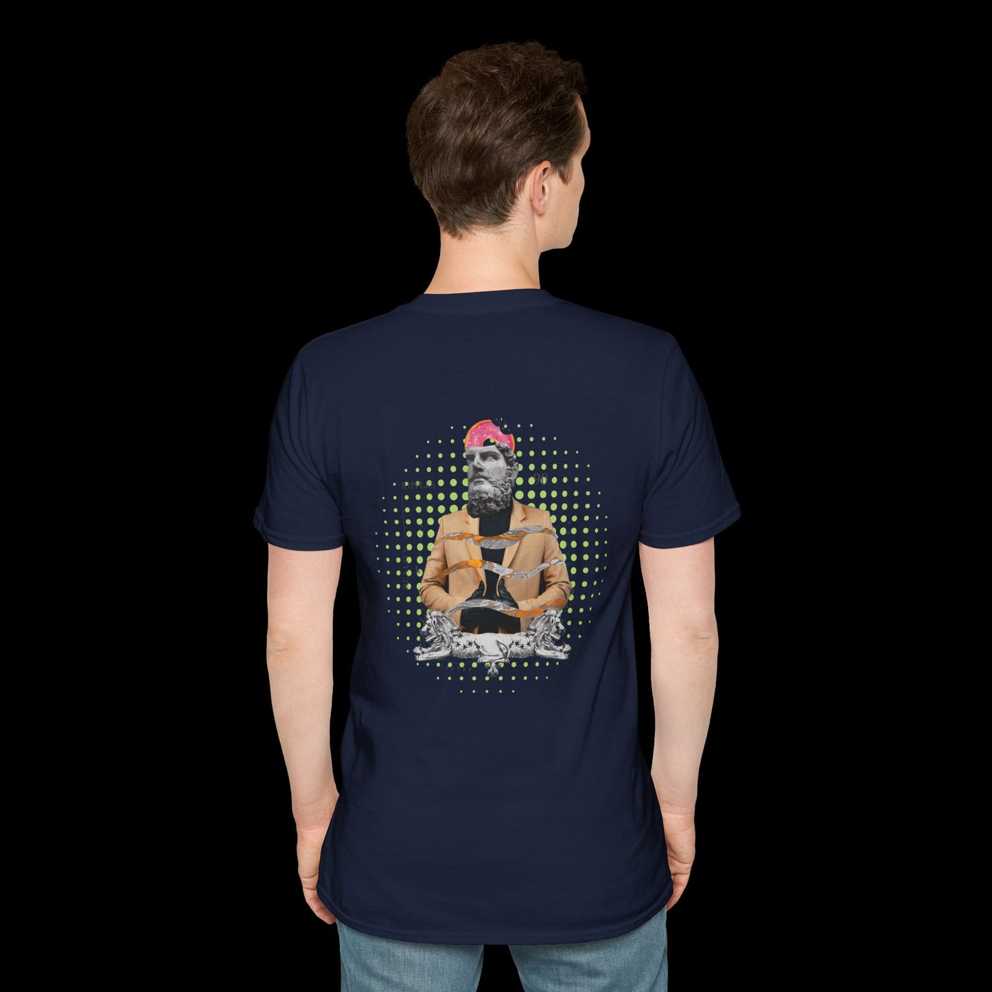 Doughnut Greek Head Collage Tee | Whimsical Urban Art