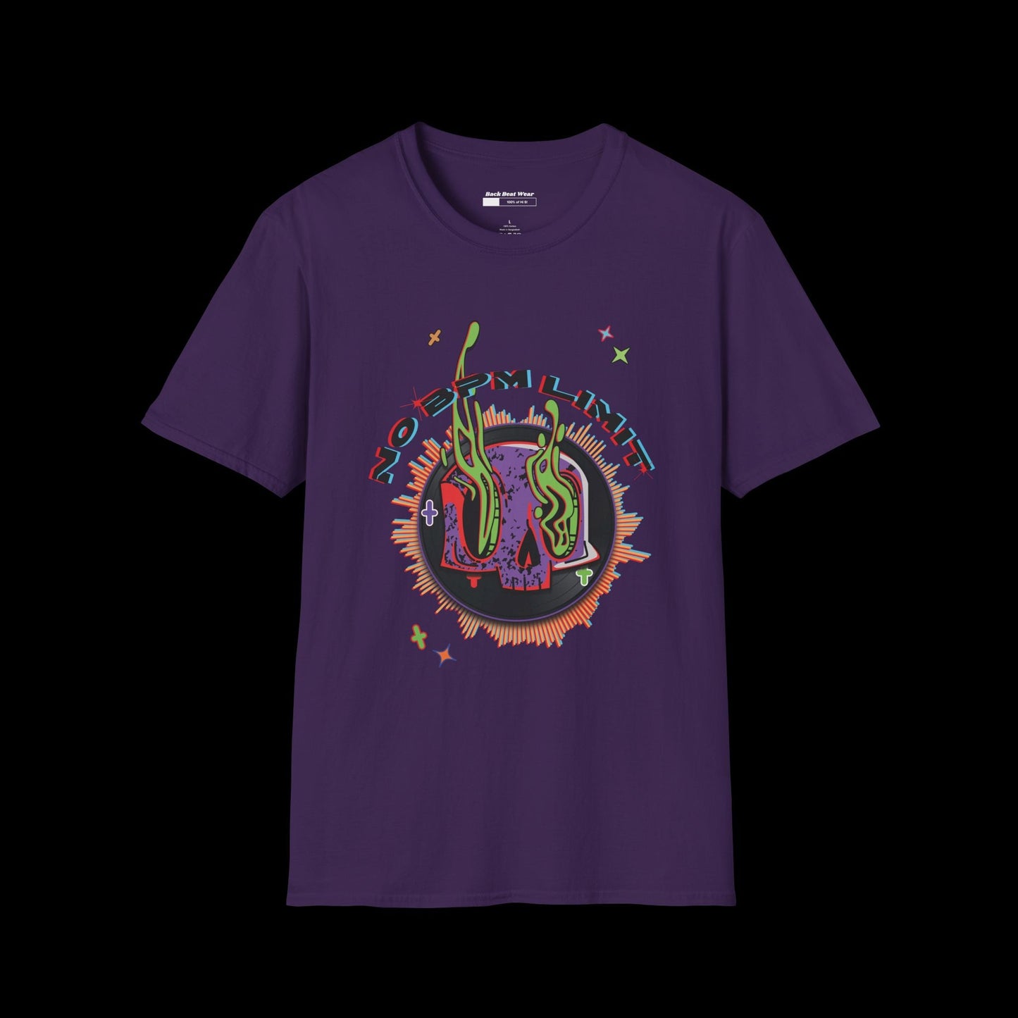 No BPM Limit Vinyl Skull Front Print BackBeat Wear T-Shirt