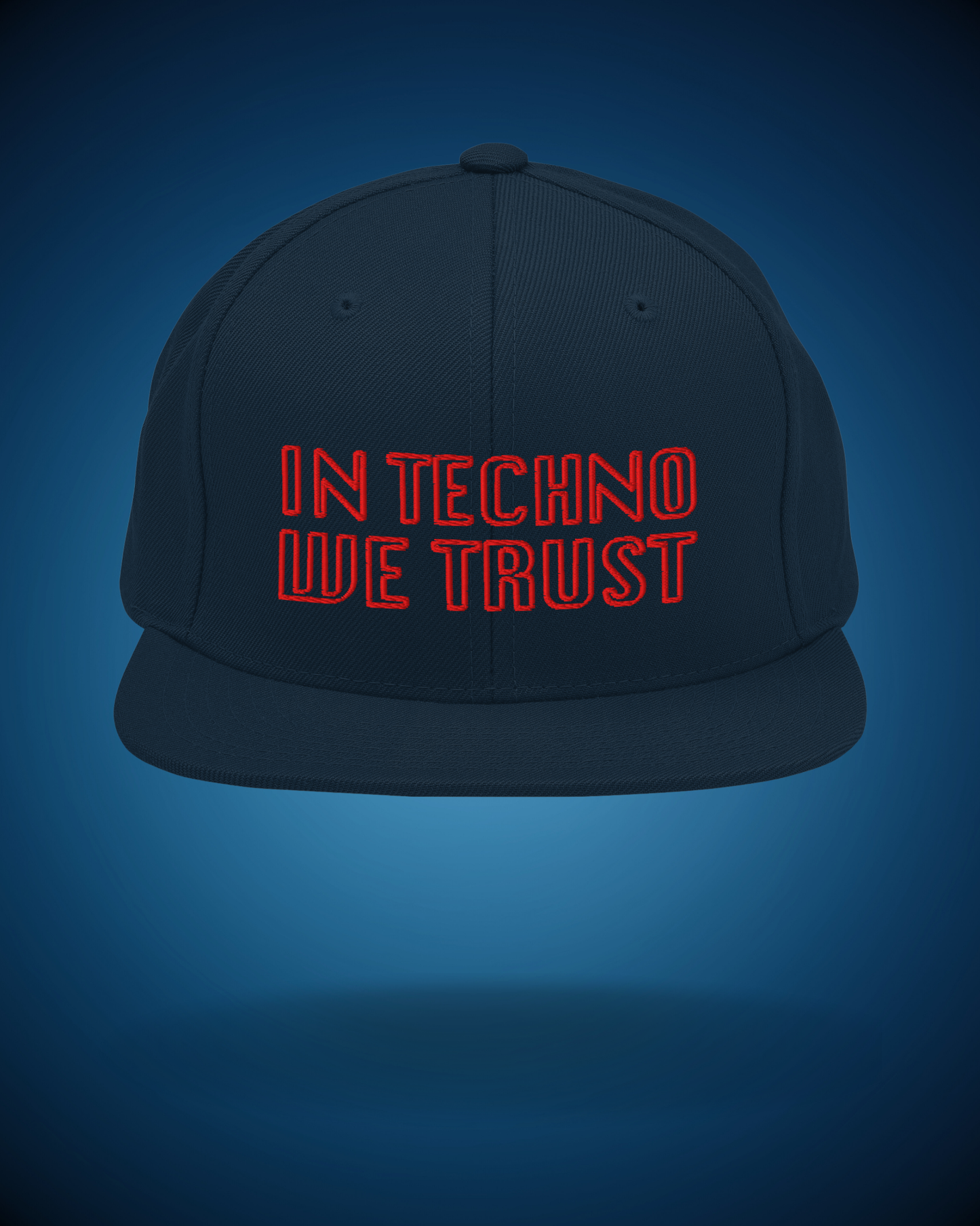 In Techno We Trust Snapback Hat | Minimal Red Embroidered Cap