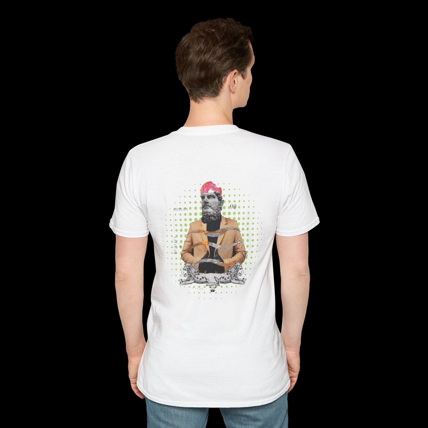 Doughnut Greek Head Collage Tee | Whimsical Urban Art
