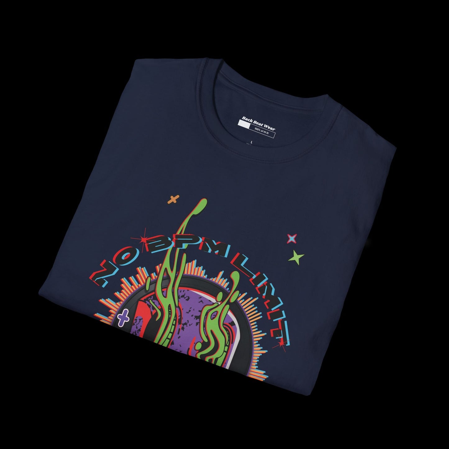 No BPM Limit Vinyl Skull Front Print BackBeat Wear T-Shirt