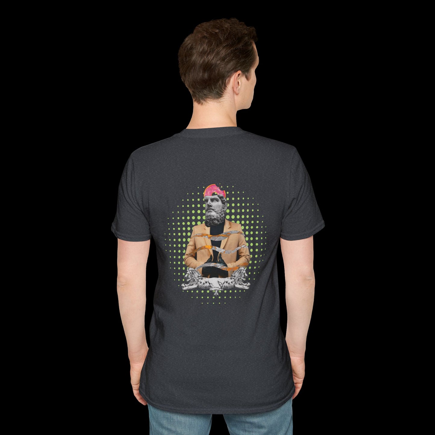 Doughnut Greek Head Collage Tee | Whimsical Urban Art