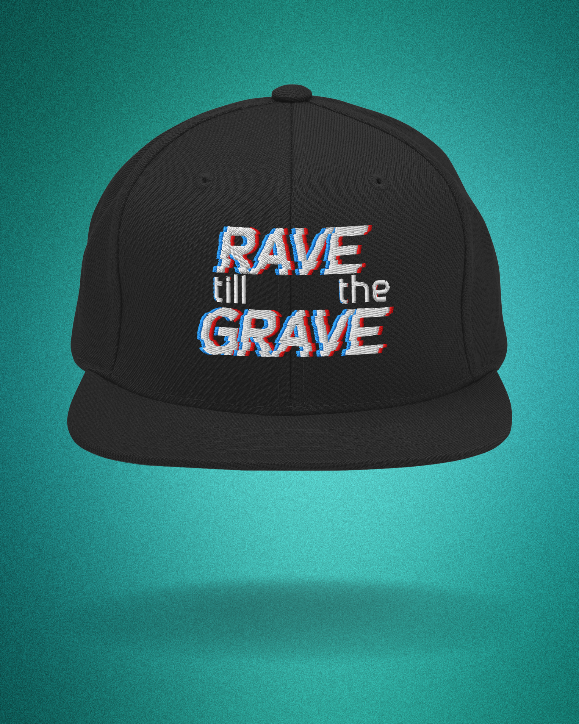 Rave Till the Grave Snapback Hat | Glitchy Embroidered Cap  BackBeat Wear
