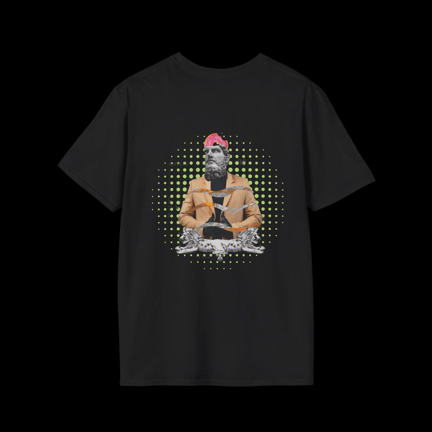 Doughnut Greek Head Collage Tee | Whimsical Urban Art