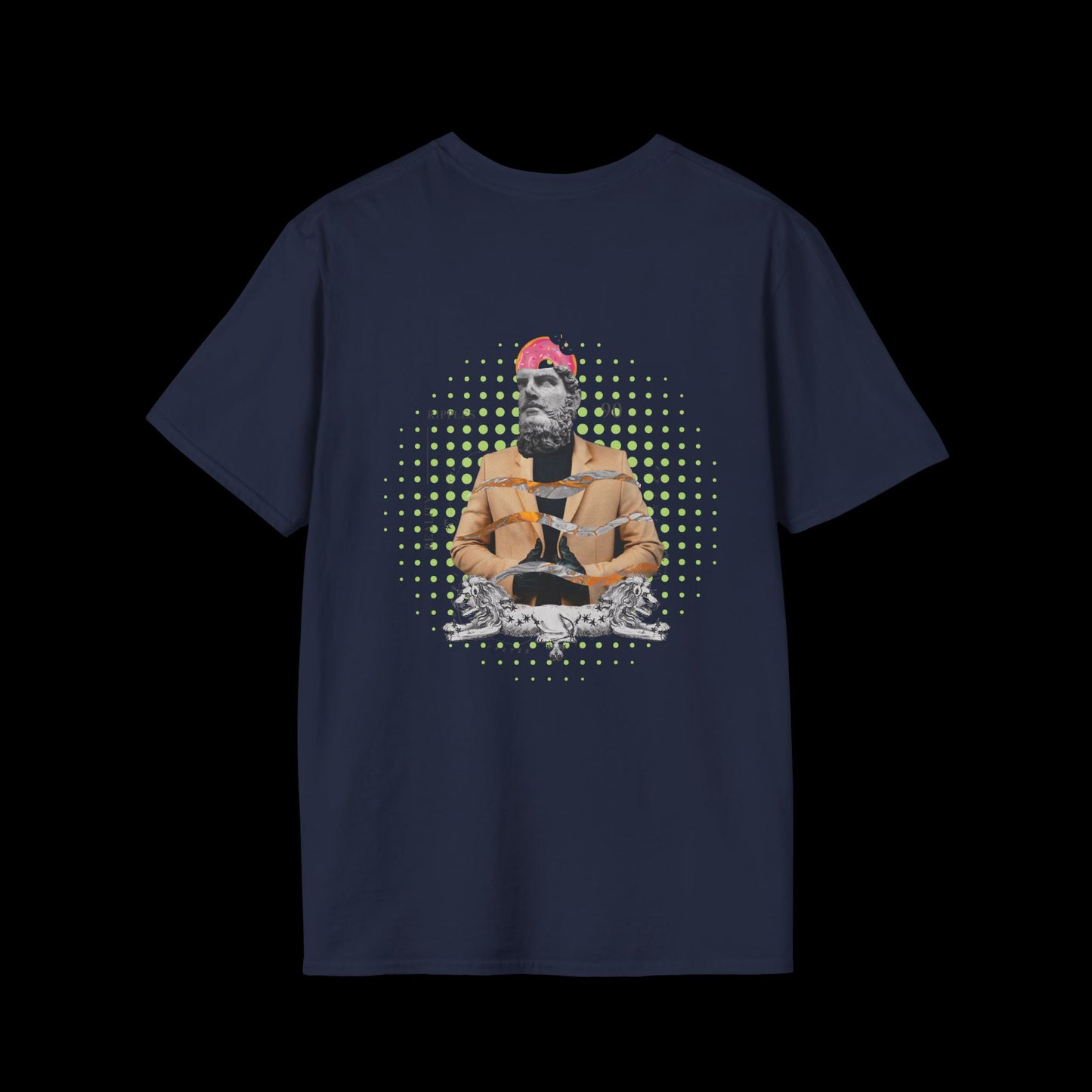 Doughnut Greek Head Collage Tee | Whimsical Urban Art