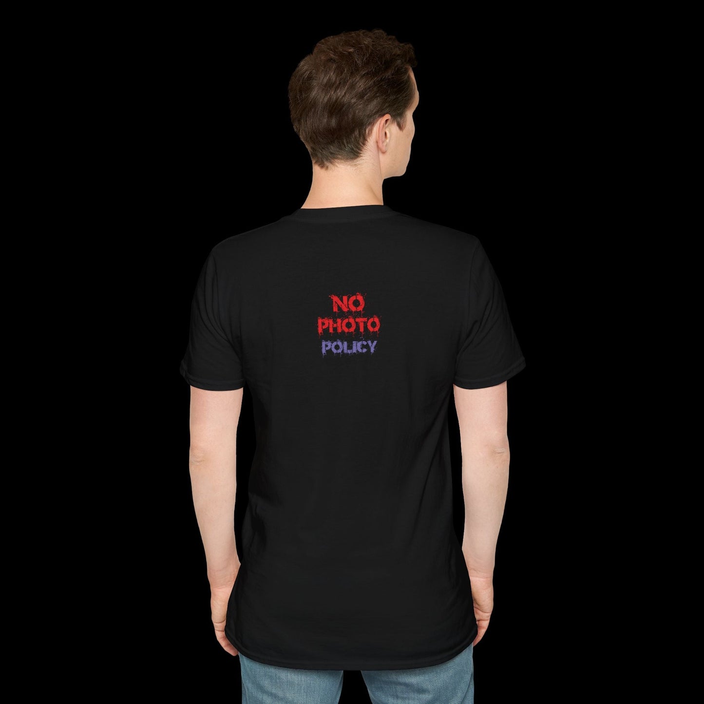 No Photo Policy: Glitch Skull Front Print BackBeat Wear T-Shirt