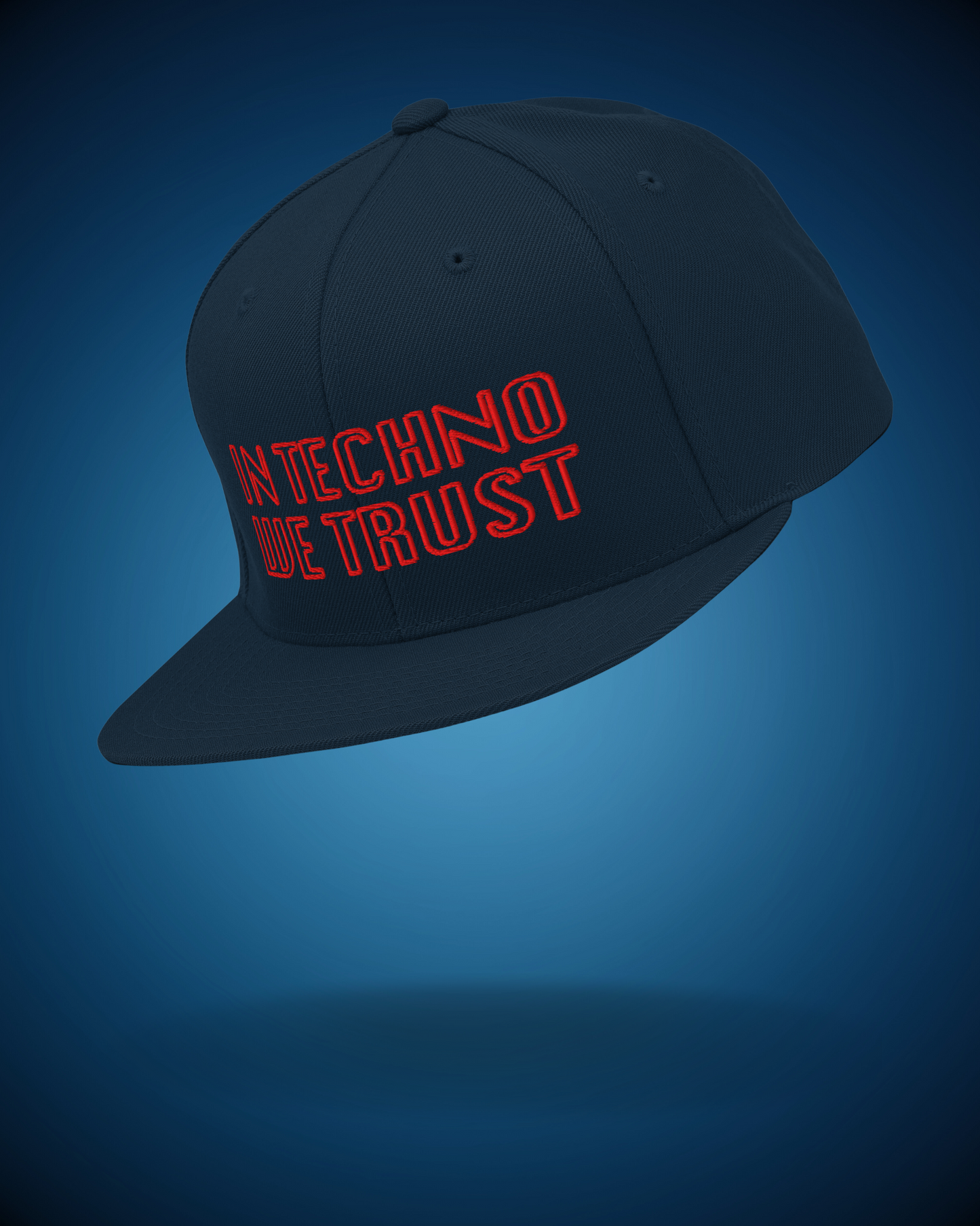 In Techno We Trust Snapback Hat | Minimal Red Embroidered Cap