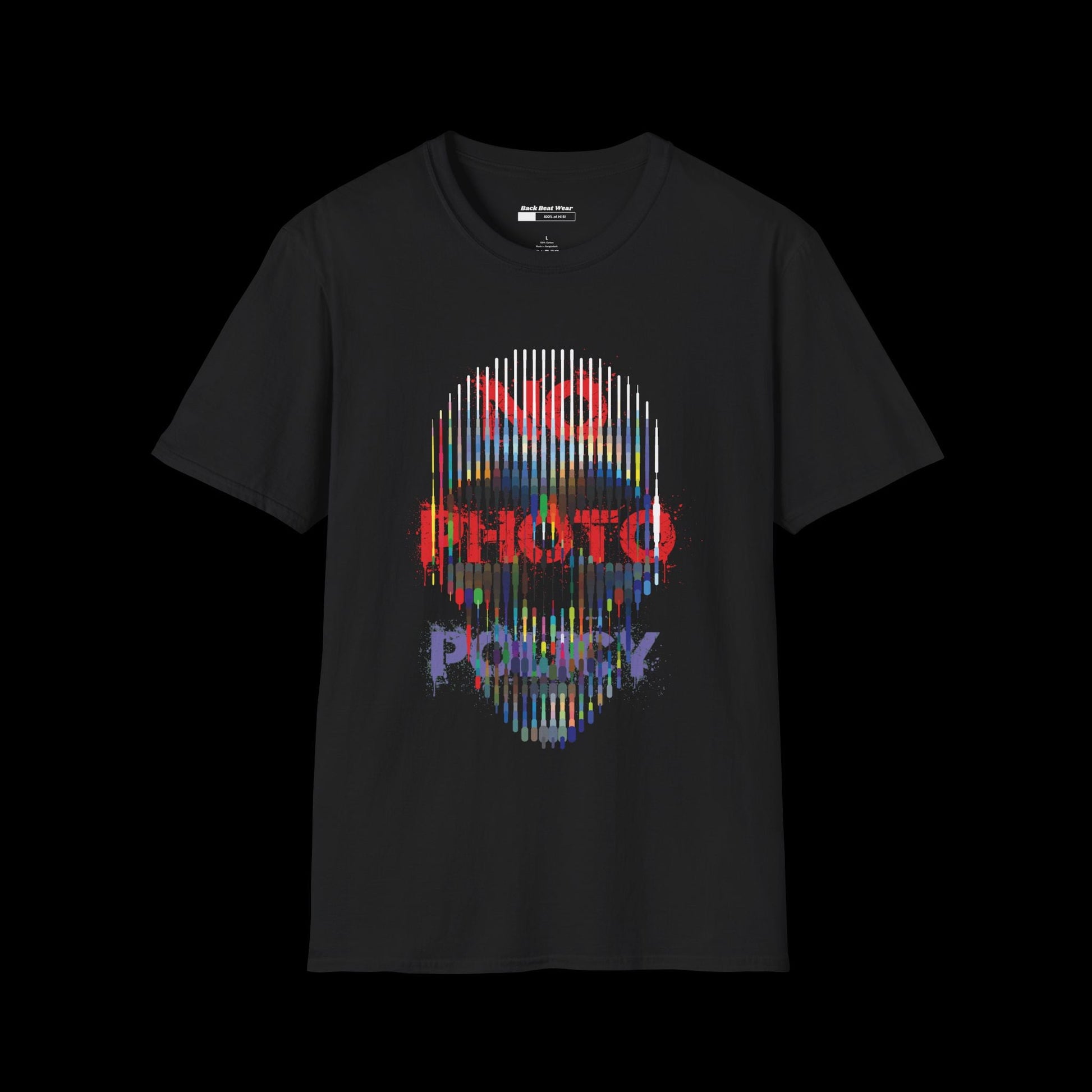 No Photo Policy: Glitch Skull Front Print  BackBeat Wear T-Shirt
