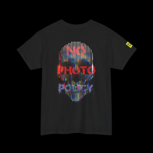 No Photo Policy Back Print t-shirt — Glitch Skull Rave Graphic