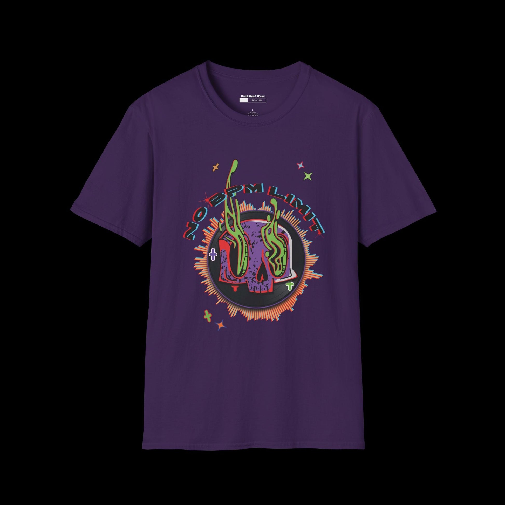 No BPM Limit Vinyl Skull Front Print  BackBeat Wear T-Shirt