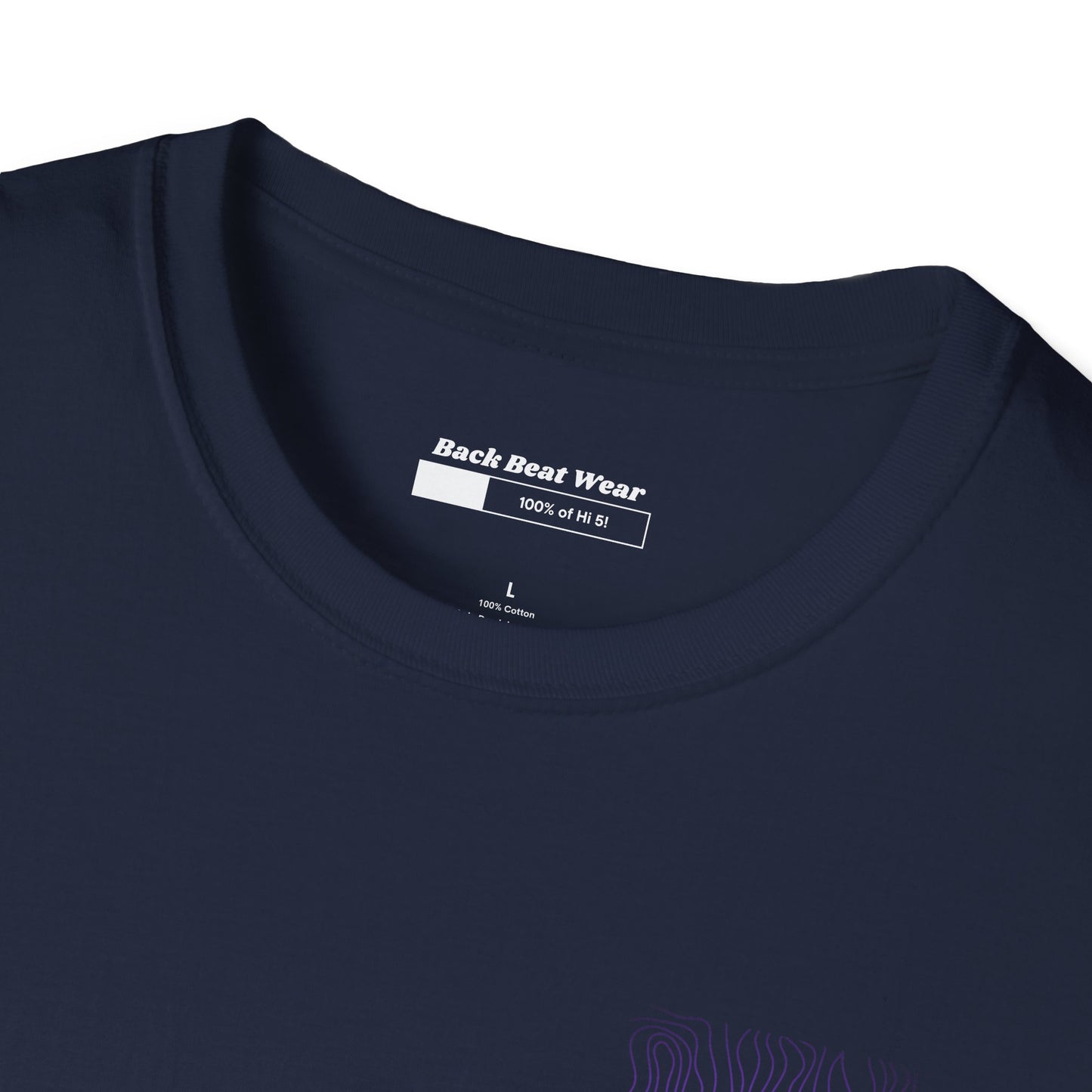 OK AHA...WHATEVER navy T-Shirt featuring abstract purple contour lines and bold white typography, perfect for streetwear and laid-back vibes.