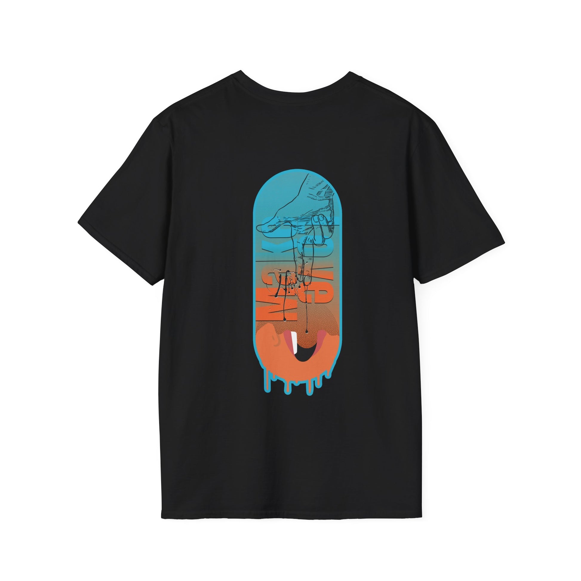 Black t-shirt with bold 'Make Love' graphic design in vibrant colors, modern streetwear fashion.