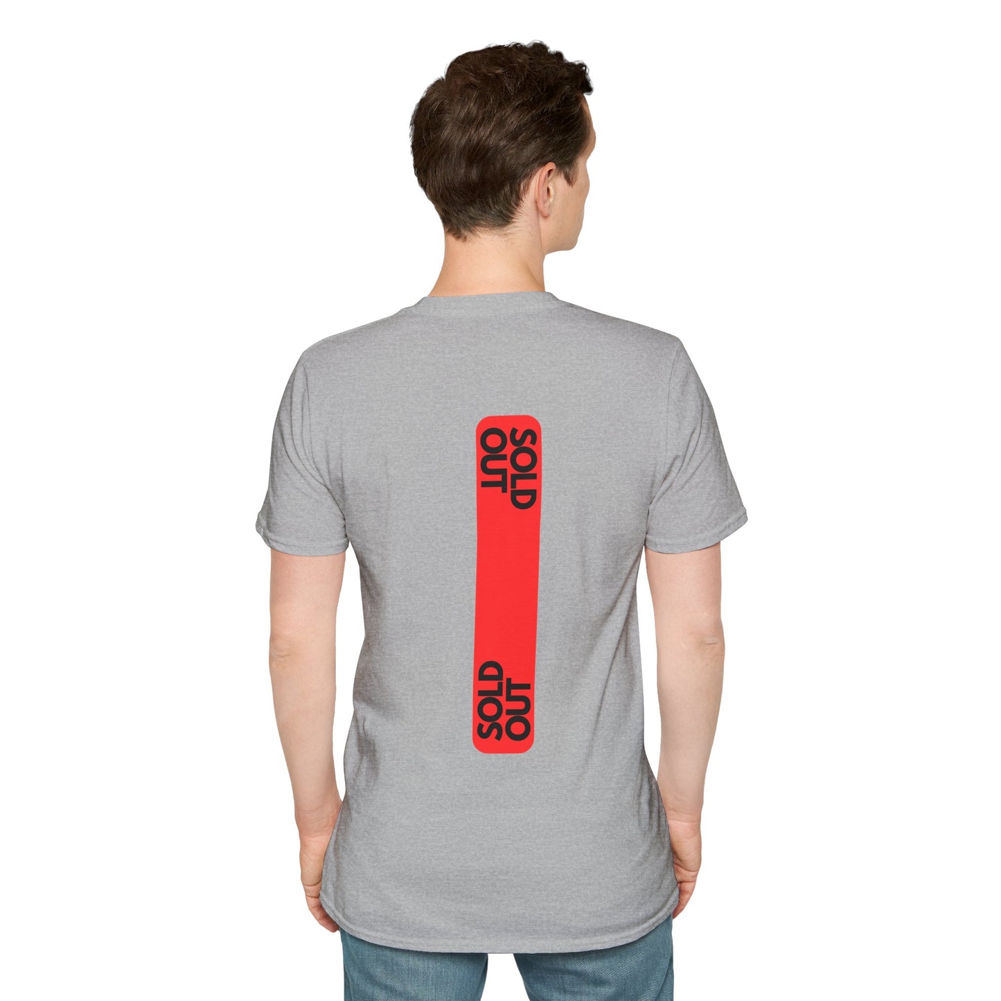 Light Grey T-shirt with a striking red tag design and the text ‘SOLD OUT’ in bold letters