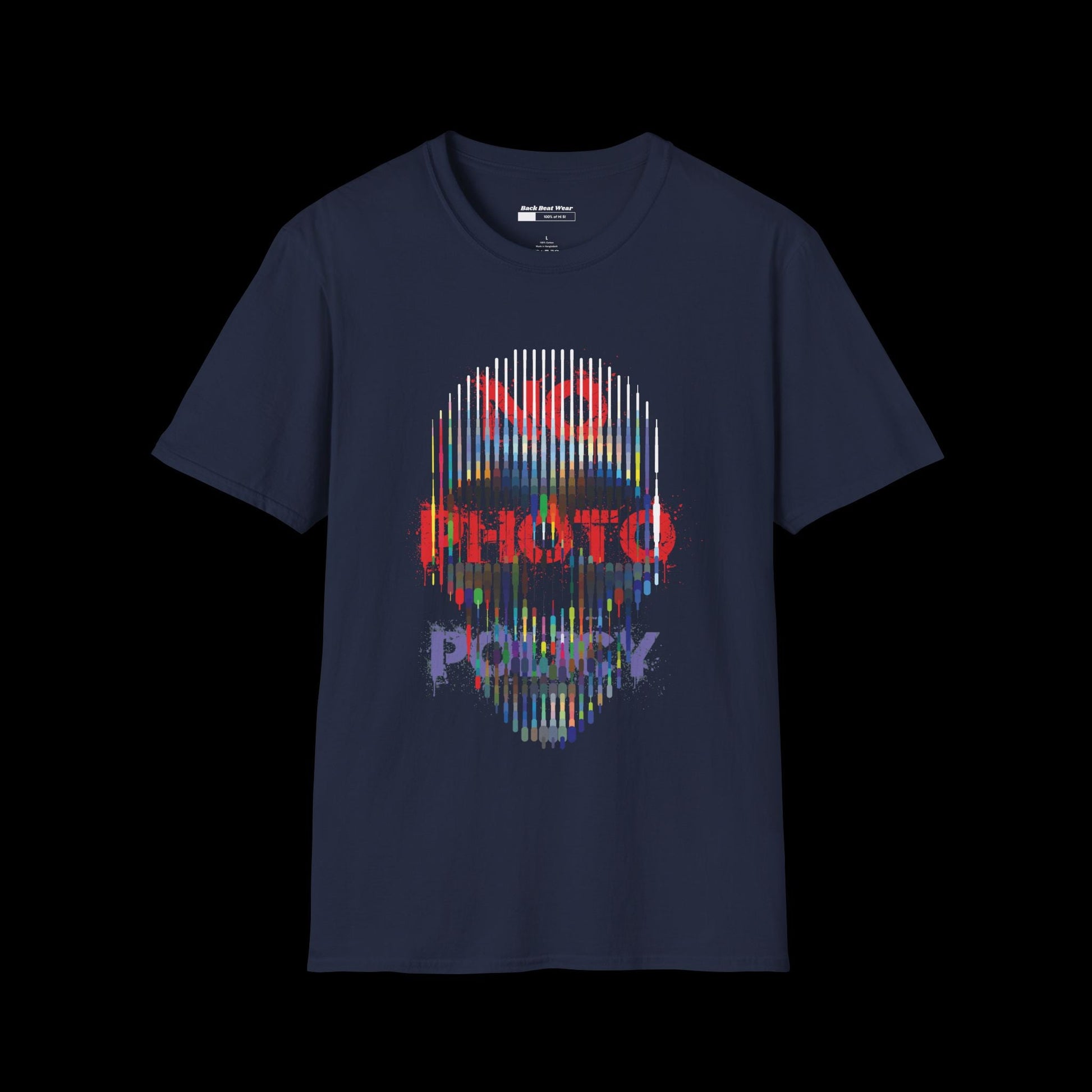 No Photo Policy: Glitch Skull Front Print  BackBeat Wear T-Shirt