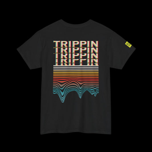 Trippin Back Print t-shirt — Glitch Typography Rave Graphic