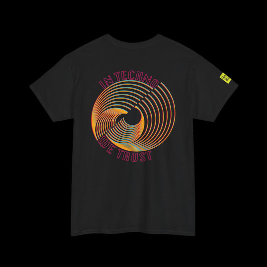 In Techno We Trust Spiral Techno T‑Shirt — Back  Print