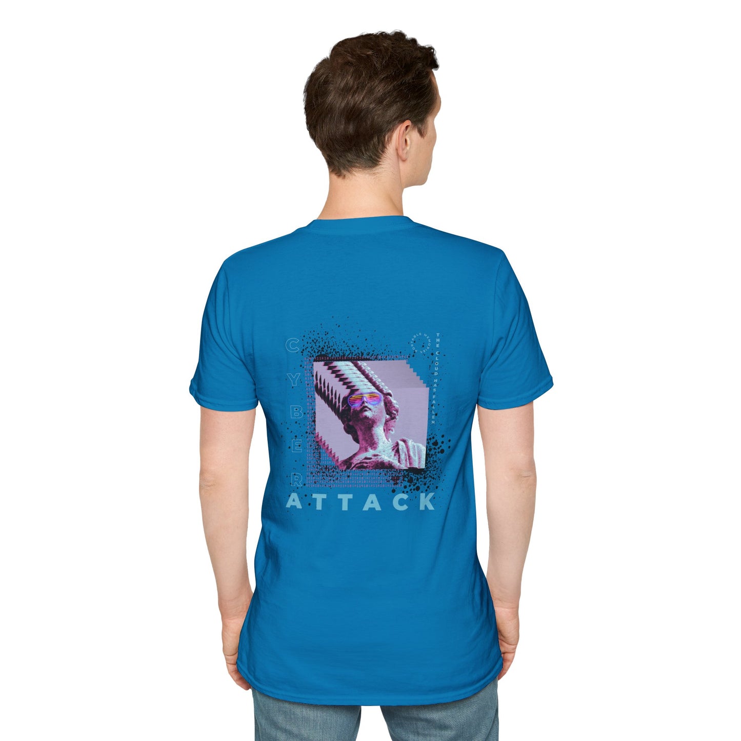 Sky Blue T-shirt with a pixelated Statue of Liberty and modern glitch art design