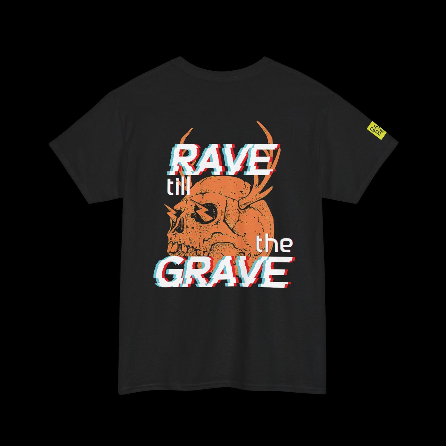Rave Till the Grave Back Print t-shirt — Glitch Skull Rave Graphic