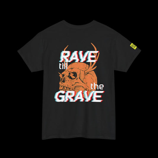 Rave Till the Grave Back Print t-shirt — Glitch Skull Rave Graphic