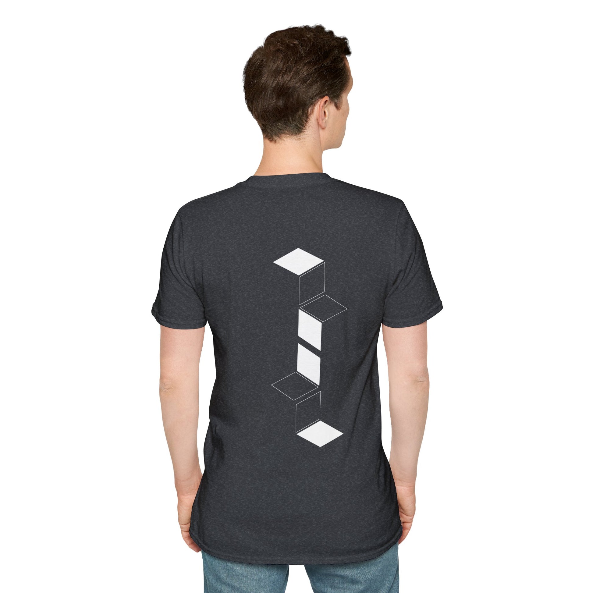 Heather Grey T-shirt with white geometric cube pattern creating a 3D optical illusion