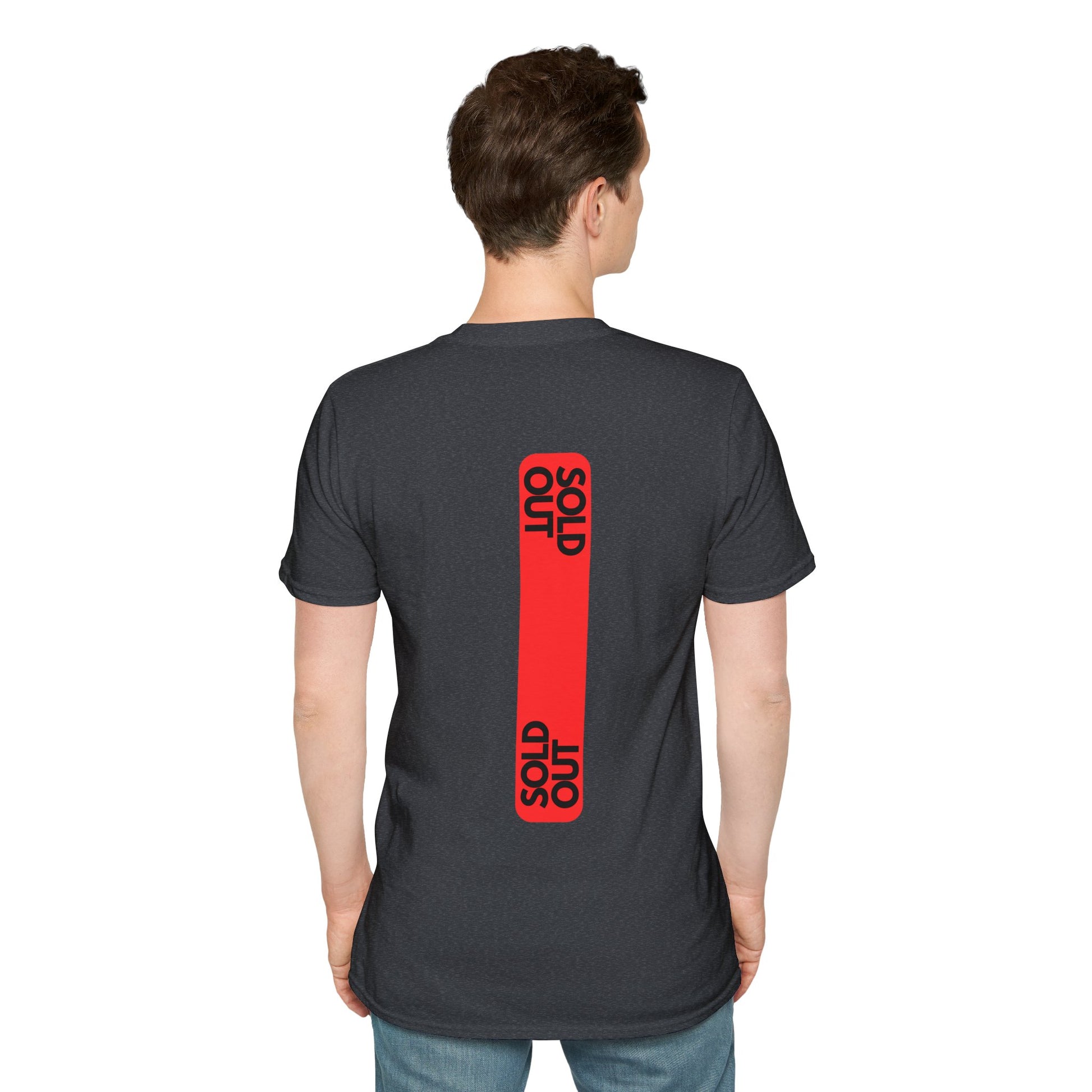 Heather GreyT-shirt with a striking red tag design and the text ‘SOLD OUT’ in bold letters