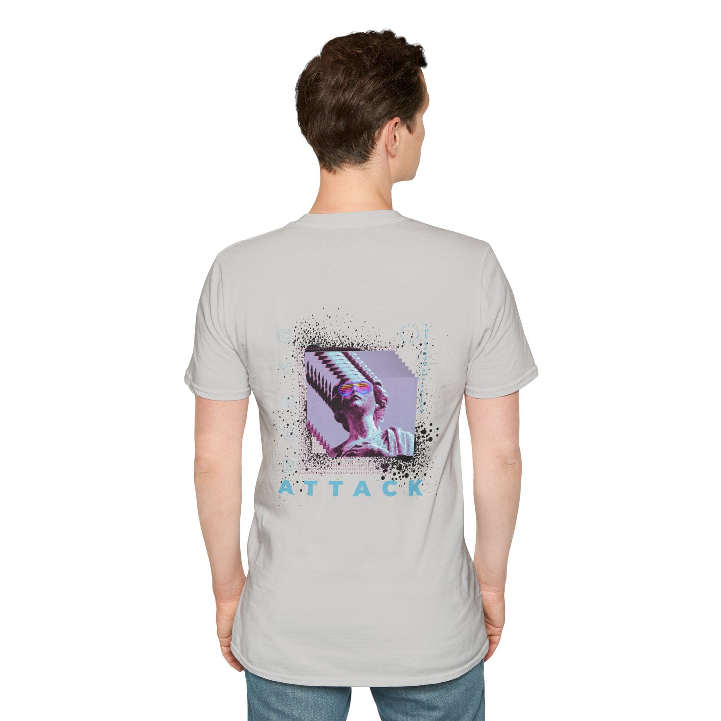 Light Grey T-shirt with a pixelated Statue of Liberty and modern glitch art design
