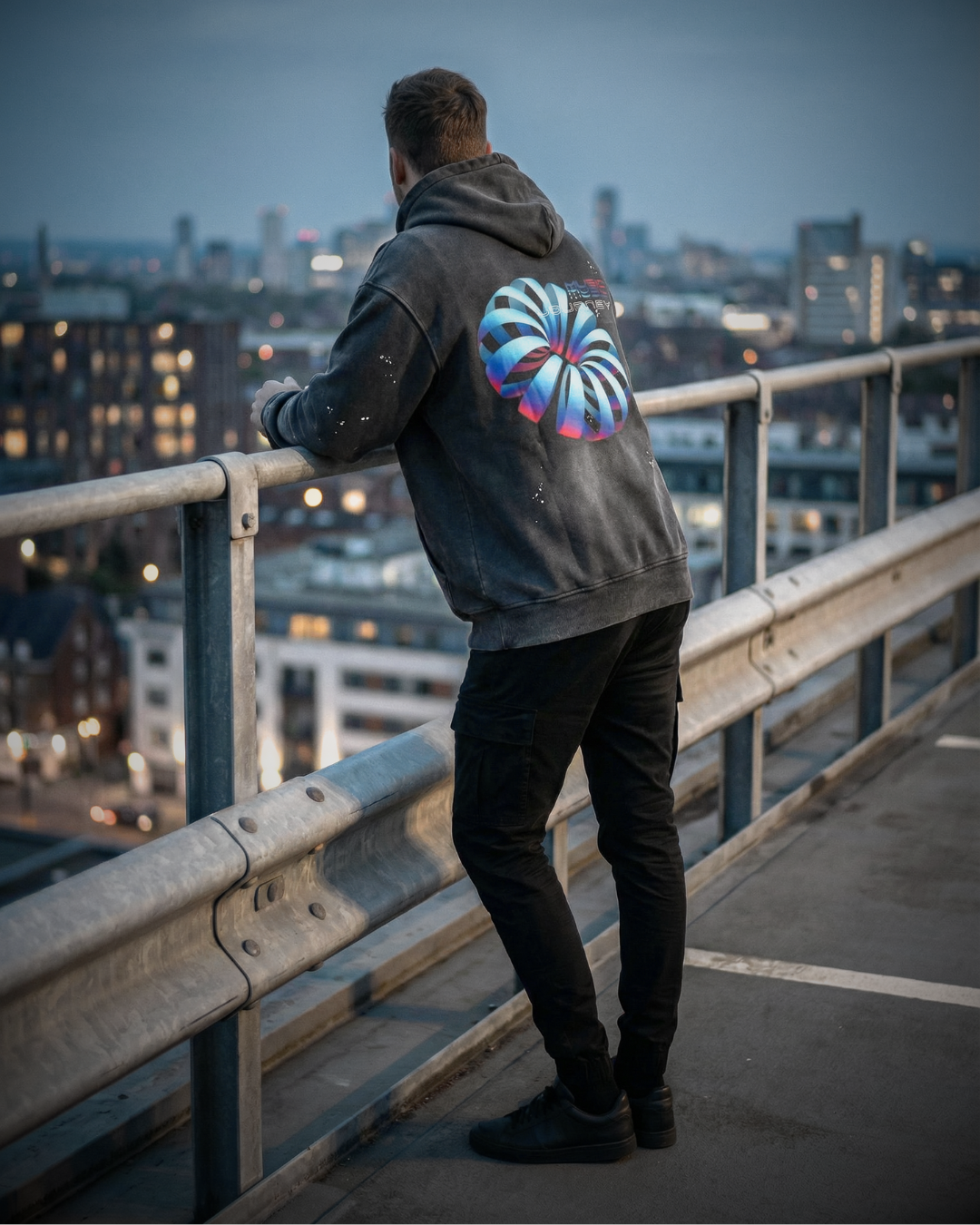 Music Journey Back Print Hoodie — Neon 3D Rave Graphic
