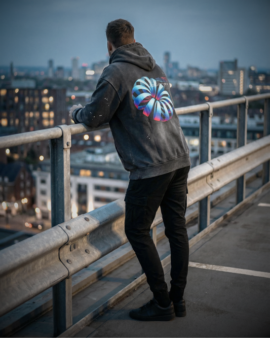 Music Journey Back Print Hoodie — Neon 3D Rave Graphic