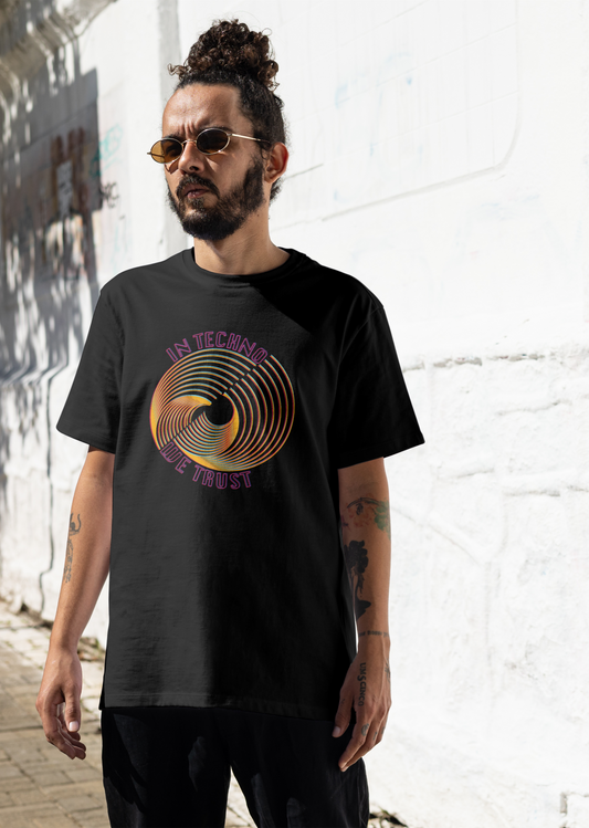 In Techno We Trust Front Spiral Tee - Spiral Graphic Design